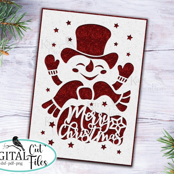 Christmas card svg Cricut, Snowman card svg, Cricut Explore air card, Cricut Maker card, laser cut card, template, digital download