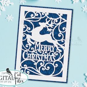 Deer Christmas card svg, Cricut Joy Maker Explore Air card, prefolded card svg, papercut template, laser cut svg, glowforge cards svg