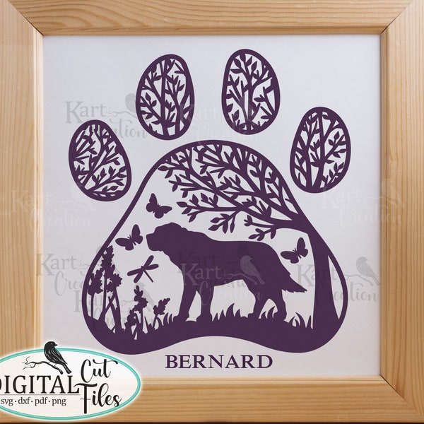 Saint Bernard svg cut file, dog svg, papercut svg, dog paw svg, Saint Bernard sign svg, Cricut Explore Maker, laser cut svg, glowforge svg