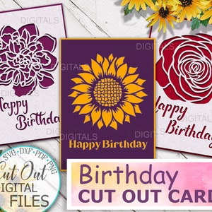 Birthday insert card Bundle svg, Floral cards svg, Peony card svg, Rose card svg, Sunflower card svg, Cricut card, cut out cards svg