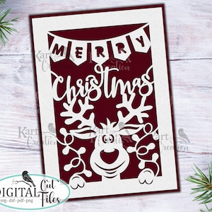 Cricut Weihnachtskarte svg, Hirsch Karte svg, Frohe Weihnachtskarte, Lustige Weihnachtskarte svg, Handschnitt Papierschnitt, Laser geschnitten Karte svg
