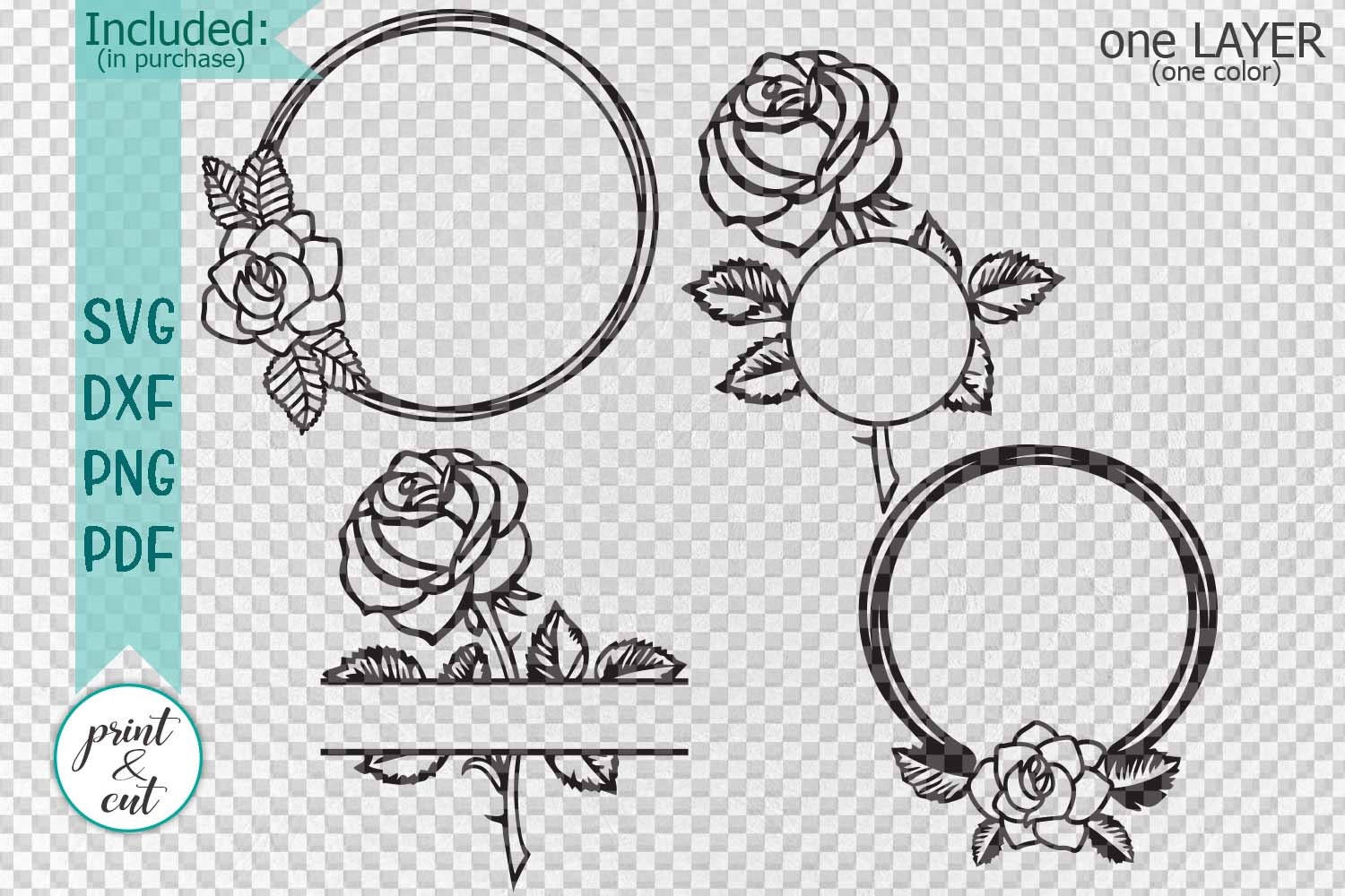 rose monogram svg, flower monogram svg, rose split monogram svg, flower  split monogram, wedding rose monogram, svg file,rose silhouette svg By  kArtCreation