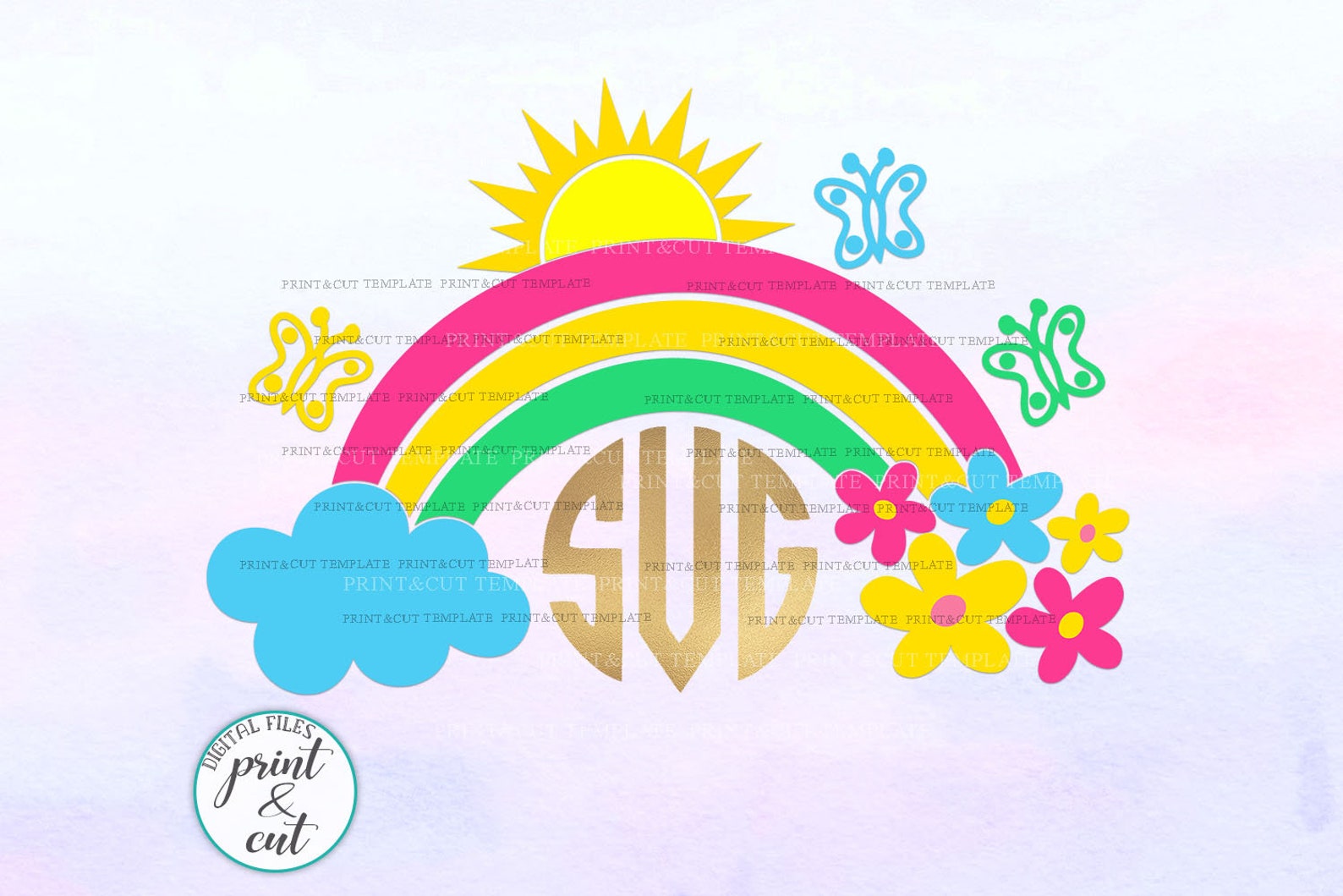Download Rainbow monogram svg rainbow with clouds svg flowers svg ...