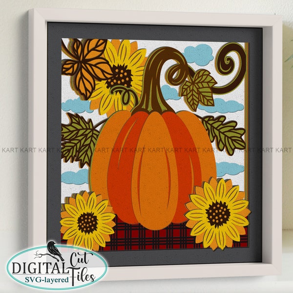 3D Pumpkin Sunflower Shadow box svg, Fall shadow box svg, Cricut shadow box svg, 3d layered svg, Silhouette Shadow box svg, Digital cut file