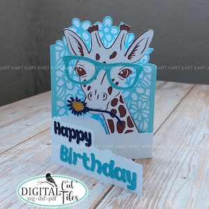 Karta urodzinowa typu pop-up svg Cricut, karta warstwowa z żyrafą svg, karty Diy Cricut svg, spersonalizowane karty svg, karta wycinana papierem svg