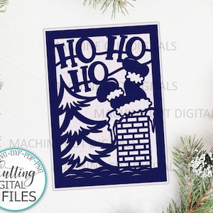 Kerstkaart SVG bestand knippen, Ho Ho Ho Santa kaart SVG, grappige kerstkaarten SVG, papercut kaarten SVG