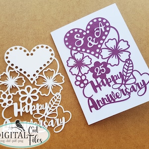 パーソナライズされた記念日カード svg、クリカット カード svg、誕生日カード svg、パーソナライズ カード、svg カット ファイル、レーザー カット カード、ペーパー カット svg