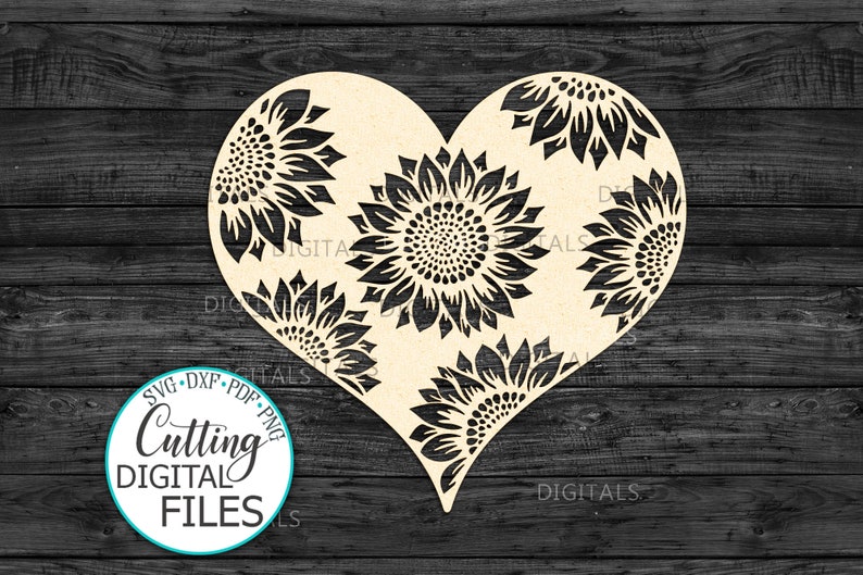 Download Sunflower heart svg laser cut out template cricut file | Etsy