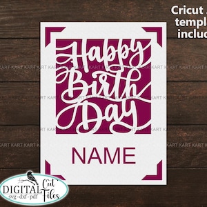 Tarjeta de cumpleaños con nombre SVG, Cricut Joy, Cricut Maker, Cricut Explore Air, tarjeta SVG, tarjeta cortada con láser SVG, tarjeta recortada SVG, tarjeta de cumpleaños con nombre personalizado