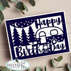 Camping Birthday card svg, Cricut cards, Happy Birthday card svg, papercut svg, laser cut svg, camping card svg