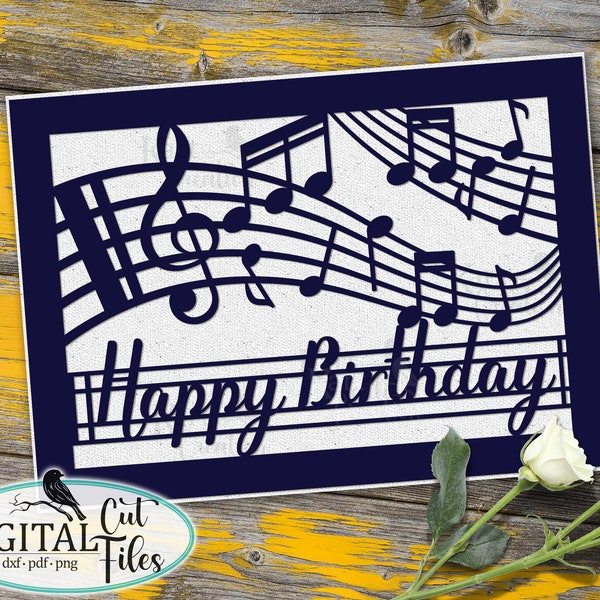 Carte d'anniversaire musique svg, texte personnalisé carte de musique svg, carte de notes de musique svg, Cricut Explore Air, Maker, papercut svg, svg laser découpé en papier