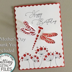 Tarjeta de cumpleaños con libélula emergente svg Archivo Cricut, Tarjeta emergente svg, Tarjeta del día de la madre svg, Tarjeta de agradecimiento svg, Tarjeta Cricut svg