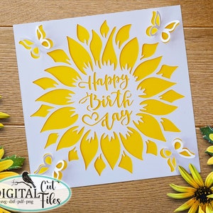 Pop-up-Sonnenblume Geburtstagskarte svg, Cricut-Karten, Pop-up-Geburtstagskarte, Pop-up-Schmetterlingskarte svg, Geburtstagskarte svg, Laser-Schnitt-Karte