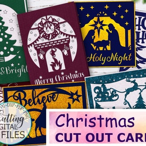 Pacchetto SVG di cartoline di Natale, carte Cricut SVG, cartolina di Buon Natale SVG, papercut SVG, modello di taglio laser, carta ritagliata SVG