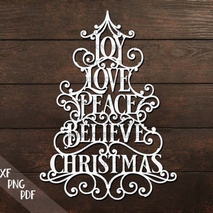 Joy Love Peace Believe svg Christmas ornament svg, Hanging ornament svg, laser cut file, Glowforge files