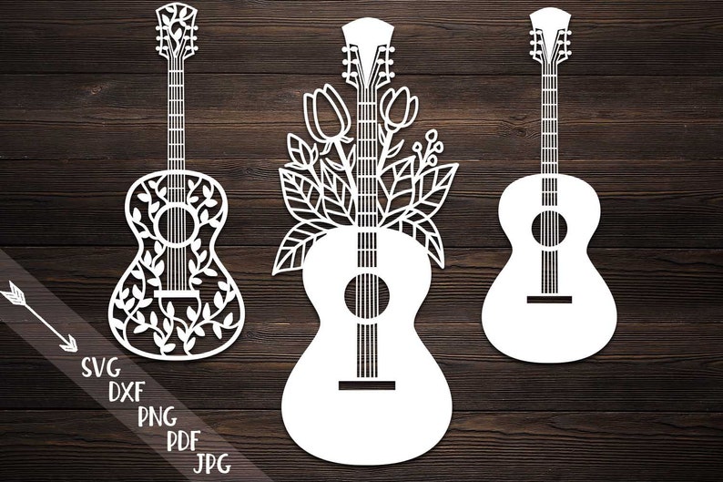 laser cutting design svg file for cricut floral guitar svg pdf dxf file papercutting template decorative zentagle guitar commercial