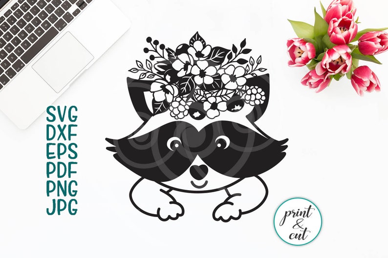 Download Cute raccoon face with flower crown svg toddler svg baby ...