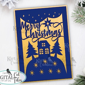 Tarjeta de Navidad svg Cricut, Cricut Joy Maker Explore Air, plantilla de tarjeta preplegada, Navidad cortada en papel, Tarjetas Glowforge, tarjeta cortada con láser