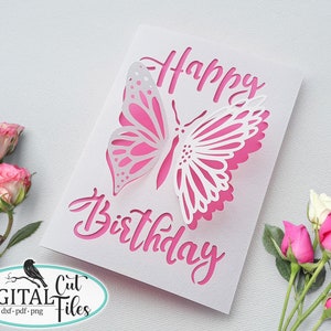 Tarjeta emergente de cumpleaños de mariposa svg para Cricut, tarjeta emergente svg, tarjeta de mariposa svg, tarjeta Cricut Maker, proyecto Cricut Explore Air, corte de papel