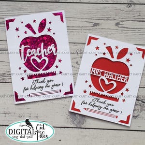 Leraar waardering kaart svg, aangepaste naam leraar kaart svg, bedankt leraar kaart svg, Cricut Joy Maker Explore Air-kaart, digitale download