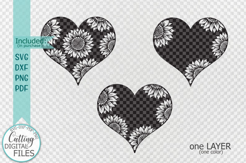 Download Sunflower heart svg laser cut out template cricut file | Etsy