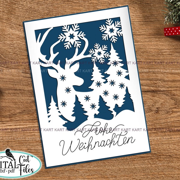 Weihnachtskarte svg, Frohe Weihnachten karte svg, German Christmas card svg, Cricut card svg, papercut svg, laser cut card svg