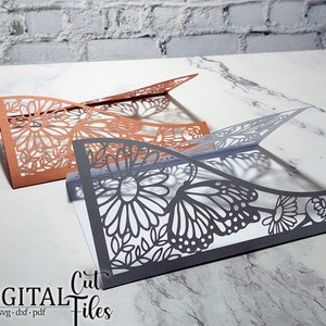 Vlinders poort vouw svg bruiloft uitnodiging svg, Cricut, lasergesneden sjabloon, uitnodigingskaart svg, bloemen uitnodiging svg, papier gesneden kaart