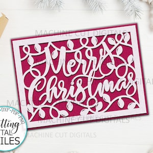 Weihnachtskarte svg, Frohe Weihnachten beleuchtet Karte svg, Papierschnitt svg , Laserschnittvorlage, Cricut-Karte, Cutout svg, Glowforge svg