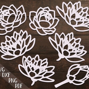 pacote svg de flores de nenúfar, cortar svg, arquivo cricut, arquivo de corte a laser, arquivo glowforge, corte a laser dxf, papercut svg, arquivo cricut