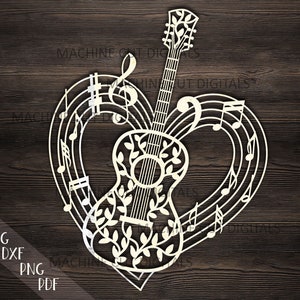 gitaar hart svg, bloemen gitaar svg, muzikaal hart svg, vinyl gesneden svg, lasergesneden sjabloon svg, papier gesneden svg, cricut, leraar muziekles