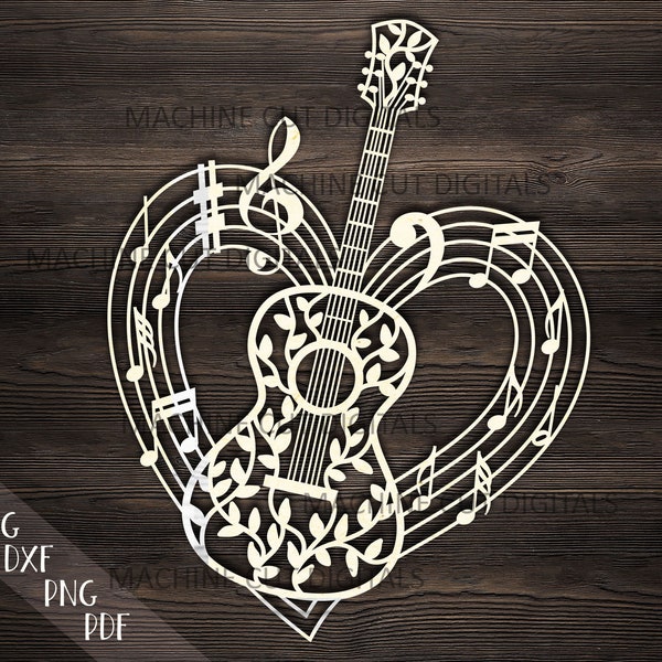 guitar heart svg, floral guitar svg, musical heart svg,  vinyl cut svg, Laser cut template svg, paper cut svg, cricut, music class teacher