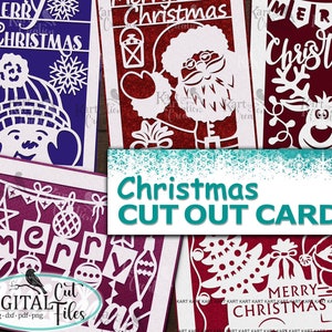 Cricut Natale inserire carte bundle in formato SVG, cartolina di Buon Natale in formato SVG, carte prepiegate in formato SVG, papercut tagliato a mano, carta tagliata al laser in formato SVG