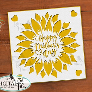 Sonnenblume Muttertag Einlegekarte, Cricut Karten, glückliche Mutterkarte svg, Sonnenblume Muttertagskarte svg, Papierschnitt svg, Laserschnitt svg
