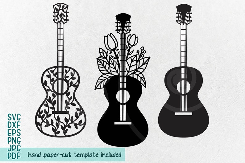 laser cutting design svg file for cricut floral guitar svg pdf dxf file papercutting template decorative zentagle guitar commercial