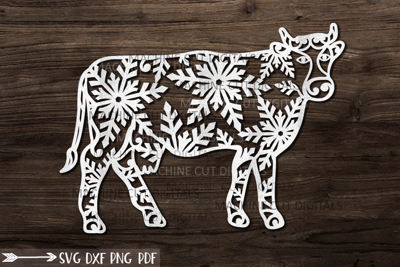 Download Country Christmas cow with snowflakes svg laser cut file ...
