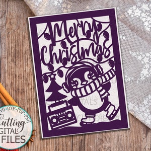 Cartão de Natal svg, Cartão de Natal Pinguim svg, Cartão de Natal Cricut, Cartão de Feliz Natal Música svg, papercut svg