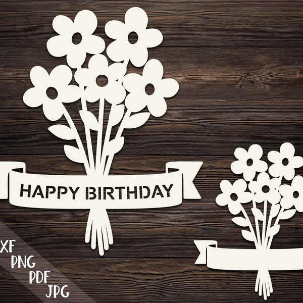 flowers bouquet paper cut template, laser cut papercutting file, hand cutting, flowers papercut svg file, happy birthday svg, doodle svg dxf