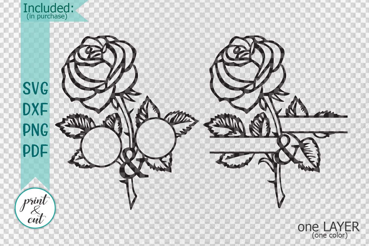 Valentines day Rose couple monogram frame for name svg dxf