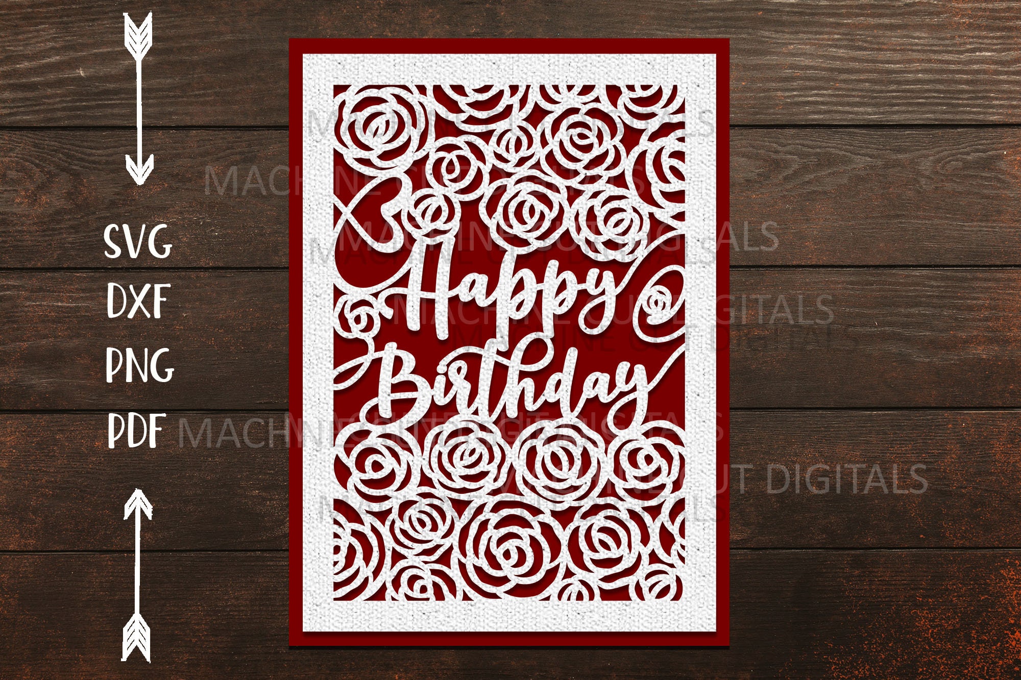 Download Happy Birthday Card Svg Template With Roses Birthday Invitation Svg For Cricut Cameo Silhouette Paper Cut