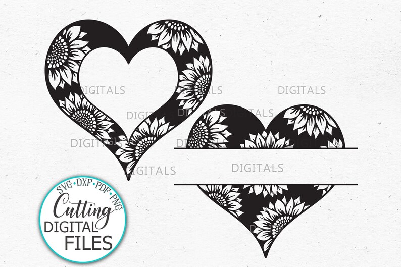 Download Sunflower heart frame svg monogram svg laser cut out | Etsy
