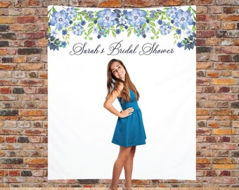 Navy Blue Floral Backdrop, Custom Wedding Decoration, Photo Booth, Personalized Bridal Shower Banner, Customize Reception Sign, Bridal Decor