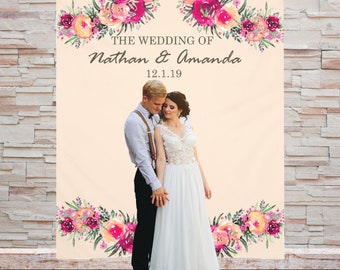 Hintergrund rosa Hochzeit, Hochzeits-Kulisse, Photobooth, Brautdusche Banner, personalisierte Rezeption Dekor, Boho erröten Zeichen angepasst