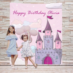 Benutzerdefinierte Hintergrund Banner Photo Booth Kulisse Geburtstags-Party und Baby-Dusche personalisierte Prinzessin Schloss Zeichen individuelle Dekoration Bild 1