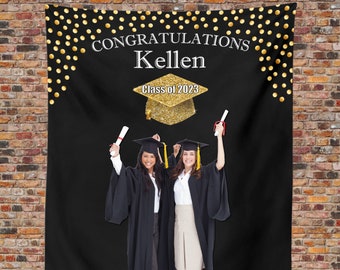 Gold Personalized College Graduation Backdrop, 2023 Grad Sign Party Decor, Custom Grad Photo Booth, Customized High School Graduation Banner