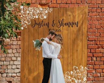 Custom Backdrop Decorations - Photo Booth Backdrops - Personalized Bridal Shower & Wedding Banner - Customized Reception Sign Rustic Wood