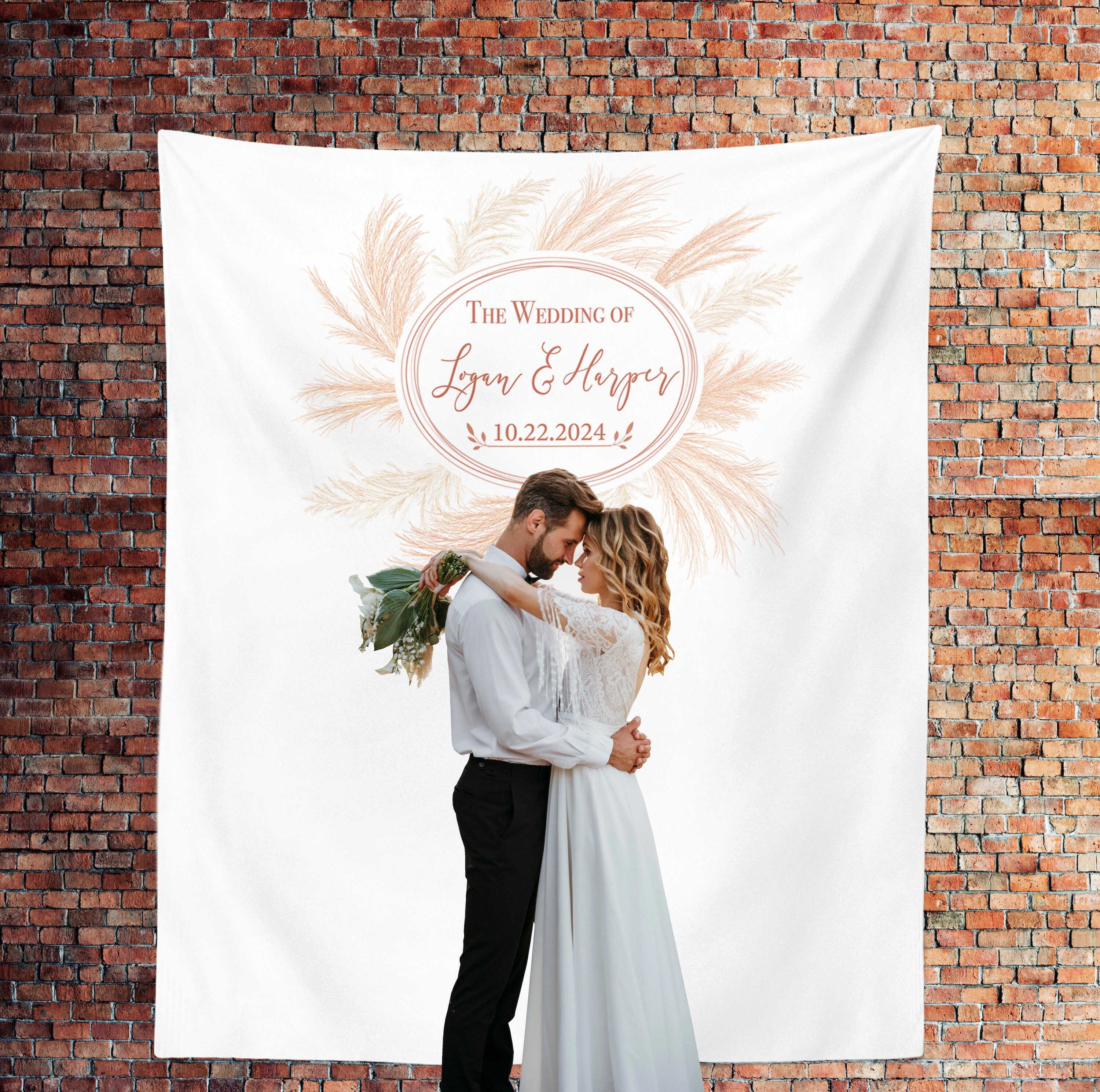 Boho Wedding Backdrop Rustic Wedding Photo Booth Personalized Wedding Decoration Botanical Reception Sign Custom Wedding