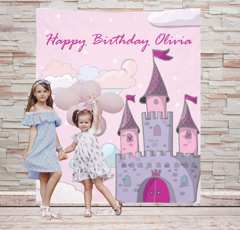 Custom Backdrop Banner Photo Booth Backdrops Birthday Party and Baby Shower Personalized Princess Castle Sign Customized Decoration image 1