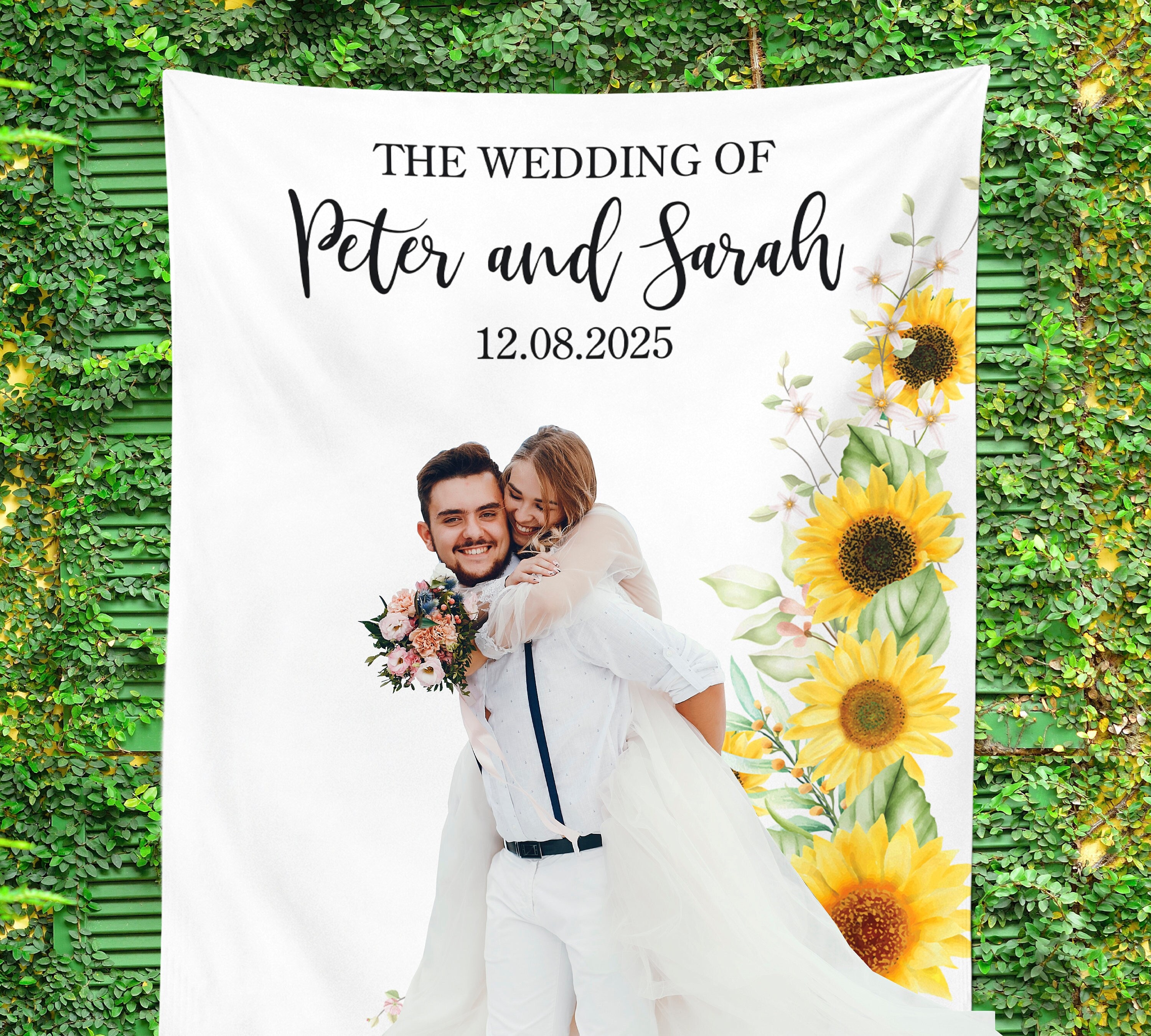 Sunflower Wedding Backdrop Yellow Floral Photo Booth Backdrops Personalized Bridal Decor Custom Garden Engagement Reception