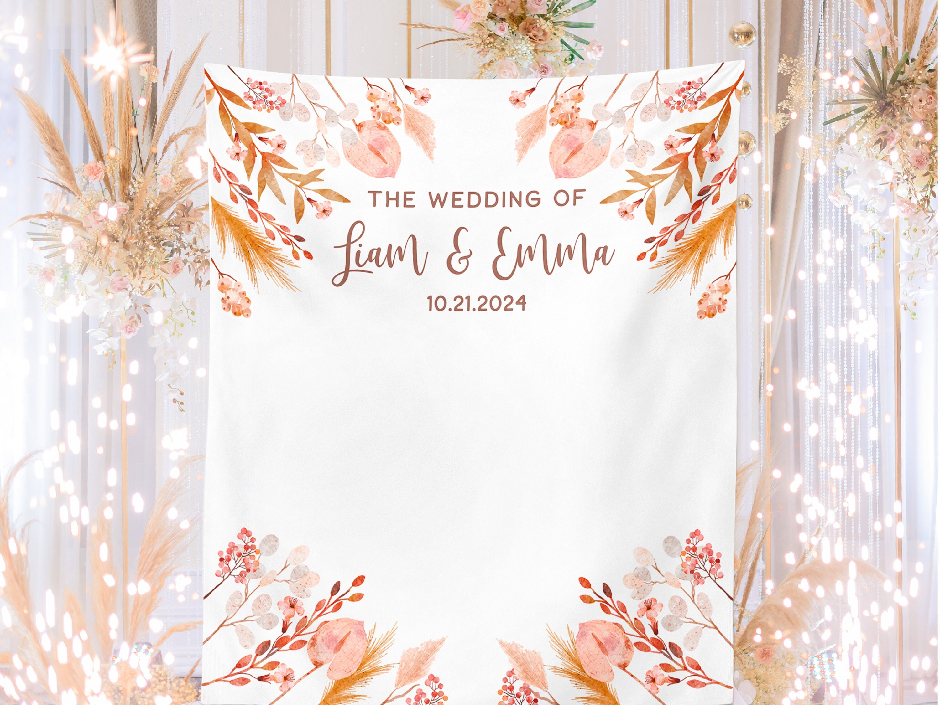 Boho Wedding Backdrop Rustic Wedding Photo Booth Personalized Wedding Decoration Botanical Reception Sign Custom Wedding