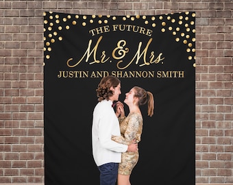 Gold Engagement Backdrop, Photo Booth, Custom Wedding Backdrop, Personalized Wedding Banner, Custom Reception Sign, Engagement Party Decor